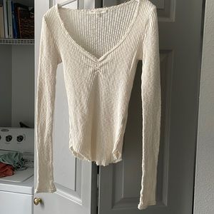 Truly Madly Deeply cream colored low cut v neck long sleeve. Size L. $20 OBO